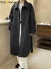 Kvinnors ull blandar Hanorange Winter Fashion Xlong Coat Women Lose Silhouette Outwear Kvinna Dark Grey 231124