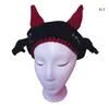 Berets Knit Devil Hat Little Skullies Beanies Party Horn Y2K Halloween Funny DXAA