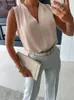 Kvinnors blusar 2023 Loungewear Chic Topps Kvinnor Summer Deep V-ringen Solid Simple Sleeveless Pullover Blouse Loose Fit Streetwear Drop