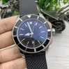 Nouveau élastique classique Super-Ocean Mens Watches 47 mm Full Blue Dial Automatic mécanical montre des bracelet