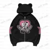 Herrtröjor tröjor harajuku zip up hoodies kvinnor y2k kläder vintage tecknad anime hoodie ny överdimensionerad bokstav glitter tryck björn hatt tröjor t231127