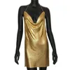 Urban Sexy Dresses 2023 sexy strapless sequin women's short dress cocktail metal split mesh body chain club low cut mini dress 231127