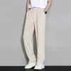 メンズパンツの男性は、伸縮性のあるウエストボタンポケットを備えたスタイリッシュなアイスシルクビジネスのワイドレッグロングズボンにスーツを着る