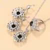 Collier boucles d'oreilles ensemble grande fleur accessoires pierre noire femmes mode couleur argent pendentif anneau et ensembles