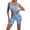 Yoga Outfit 2PCS Tie Dye Yoga Set Workout Sets High Waist Yoga Shorts Sports Bra Long Sleeve Shirts Gym Outfit Clothes Seamless Gym Suits P230504