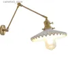 Vägglampor IWHD Pull Chain Switch LED Wall Lamp bredvid vit keramisk koppar Long Arm Stair Light Nordic Modern Wandlamp Applique Murale Q231127