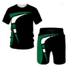 Tracki męskie Summer Europejskie i amerykańskie duże mężczyzn trend Casual 2023 3D Digital Print T-Shirt Shorts Zestaw 2-częściowy strój