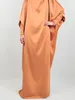 Etnische kleding voor vrouwen Jurk met BANDANA Moslim Hijab Ramadan Losse Abaya Jibab Grote gesmokte mouwen Effen Abaya Gebed Kaftan Gewaad