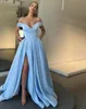 Eeqasn a-line prom klänning våren satin från axeln v hals hög slits lång kvällsklänning formell elegant vestidos de gala