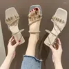 Sandals Women's High Heeled Sheer Square Heels Decorative Button Up Fashion Summer 2023