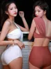 Kadın Mayo Kore tarzı Düşük Bel Bikini Set Kadın Biquini Takım İki Parça Mayo Katı Bir Omuz Mayo Yüksek Kaliteli Plaj Takım P230426