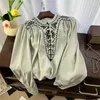 Blusas femininas chiffon camisa solta bordado vintage o-pescoço roupas primavera/verão moda estilo chinês topos ycmyunyan