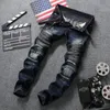 New Fashion Vintage Moto Biker Jeans Men Hip Hop Streetwear Ripped Denim Pants Trousers Zipper Male Slim Fit Clothes
