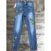 Jeans Frauen Rose Sticken Casual Stretch Skinny Jeans Knöchel Länge Hosen Dame Frühling Herbst Elastische Feste Dünne Denim Bleistift Hosen