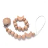 PACIFIERS Baby Beech Wood Pacifier Clip Hand Ring Set Trä runda pärla Soother Nipple Chain för ammande leksak spädbarn.