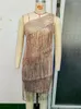 Vestidos casuais idress real po luxo flapper vestido lantejoulas franja borla sexy um ombro cocktail dança latina salão de baile aniversário