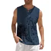 Regatas masculinas 2023 algodão linho colete verão muscular magro ajuste ginásio camiseta sem mangas casual impresso camisas esportivas