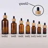 30ml 50ml Clear Amber Glass Dropper Bottle With Bamboo Cap 1oz Glasses Vials for Essential Oil Elscq