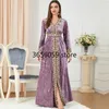 Vêtements ethniques caftan musulman femmes automne hiver velours Robe de luxe col en v robe dame à manches longues broderie vêtements de fête Abaya Dubai 230426