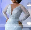 Perlenweißes Regina-Meerjungfrau-afrikanisches Hochzeitskleid Sexy Aso Ebi-Stil Verlobungskleider Besonderes Ocn Robe De Soree 322