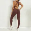 Aktiva uppsättningar backless jumpsuit yoga set kvinnor tätt sömlös mathet kläder ärmlös gym bykakonträning sportkläder en bit bodysuit