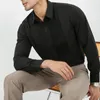 Camicie casual da uomo Taglio dimensionale Office Lady Camicia sottile in chiffon Primavera Estate Patchwork Monopetto Nero Manica lunga Abbigliamento da uomo