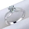 Anéis de casamento testados real solitaire para mulheres cruz oca proposta anel s925 prata d vvs laboratório diamante banda jóias 231127