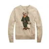 Rl Bear Designer Herren Strickpullover mit Bärenmotiv, Ralphs Polos Pullover, Rundhalsausschnitt, gestrickt, Laurens Pullover, Langarm, lässig, Weihnachten, bedruckt, Herren Ol4q