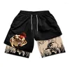 Shorts masculinos anime manga baki hanma ginásio treino para homens atlético secagem rápida 2 em 1 compressão com bolsos activewear correndo