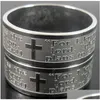 Band Rings Whole 100Pcs Top Mix Relius Engarved Jesus Prayer Stainless Steel Ring Etched Men Relin Faith Church Activity Drop Delive Dhye6