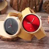 Wristwatches Black/Blue/Red Colorful Dial Women Wrist Watch Maple Wood Case Lady Watches Simple Casual Leather Band 2023 Fashion Clock