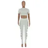 Pantalon deux pièces pour femmes KEXU blanc Sexy Slash Neck manches courtes haut court évider ensembles de trous Club Party femmes survêtements assortis