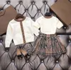 Diseñador niños chándales vestido de niña conjunto 3 piezas de punto de manga corta y manga larga cárdigan y falda traje de lujo falda de bebé ropa traje ropa para niños