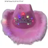 Bérets 634c Nouveauté Couleur brillante Cowgirl Cowgirl With Colorful Light Glitter Night-Can-See