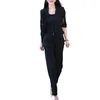 Women's Two Piece Pants High Waist Set Lady Business Chic Suit V Neck Sleeveless Vest Lapel Hollow Out Coat