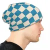 Bérets damier géométrique à carreaux bleu Bonnet chapeau hiver automne rue Skullies bonnets pour hommes femmes tricoté printemps casquette