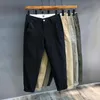 Men's Jeans Men Slim Fitting Small Straight Tube Fashion Cropped Pants Summer Casual Loose Nine Point Cargo