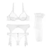 Bras Sets Varsbaby sexy ultrathin transparent yarn lingerie set brasgartersthongsstockings 4 pcs for young women 231127