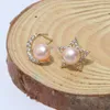 Stud-oorbellen Groothandel Natuurlijk Wit zoet water Pearl 6-7mm 14kgp Star Crescent One Pair