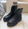 A fileira de couro liso Tornozelo Chelsea Botas plataforma com zíper slip-on dedo do pé redondo saltos bloco Cunhas planas botas grossas para mulheres fábrica Moda tudo-em-um 1