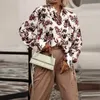 Женские блузки, модные топы на пуговицах с отворотами и шнуровкой, осень 2023, женская рубашка с принтом и принтом, универсальная офисная женская блузка-кардиган