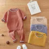 Conjuntos de ropa Innqeebvby Invierno Cuello redondo Costilla Llanura Bebé Niños Suéter de punto Pantalones de 2 piezas Algodón orgánico