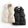 Parka 2022 Herfst Winter Vrouwen Solid Losse Vest Trekkoord Stand Kraag Lange Vest Jas Katoen Gewatteerde Vrouwen Winddicht Warm Vest