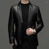 Mäns kostymer 2024 Autumn and Winter Business Slimming Trend Italian Style Fashion Solid Color Leisure Leather Cotton Sheepskin Coat
