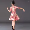 Stage Wear Wear Childing Latin Dance Dress Girl Practice Skirt Standard Competition Grade Figustine