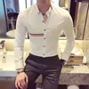 Men's Casual Shirts 2023Fashion Colorful Stripe Ribbon Decorative Shirt Mature Slim Fit Long Sleeve Social Chemistry Homme
