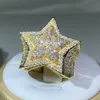 925 Silver Classic Yellow Gold Five Star Zircon Ring For Women Men Big Party Birthday Jewelry Gift 231127