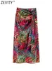 Spódnice Zevity Women Vintage Contrast Kolor Druk Ninkted Sarong midi spódnica Faldas Mujer żeńska tylna zamek błyskawiczny Summer vestidos QUN2379 230427