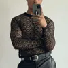 Men's T Shirts Fashion Lace Hollow Slim Black Transparent Men T shirt Loose Long Sleeve Bottoming Shirt Top Sexy Summer 230427