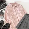 Blouses pour femmes chemise amincissante décontractée en coton rayé rose